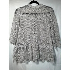 Womens Chicwish‎ Sz S/M Crochet Mock Neck Floral 3/4 Sleeve Victorian Danity